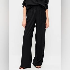 Women's Old Navy High-Waisted Linen-Blend Wide-Leg Pants Black Size M Tall